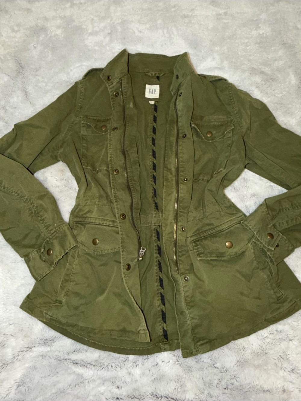 GAP Olive Green Women’s Utility Jacket with Waist Cinch